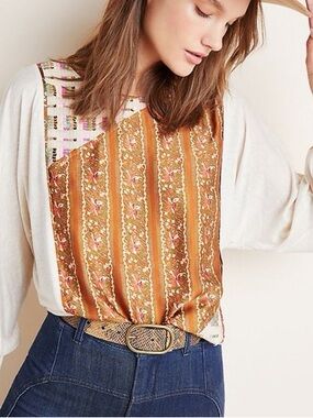 Women's Patchwork Tunic Top in Cream and Rust
